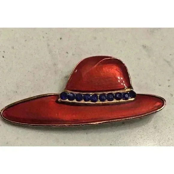 Gold Tone Red Hat Society Brooch Inspiration Fun Friend Women Power Purple - Picture 1 of 4